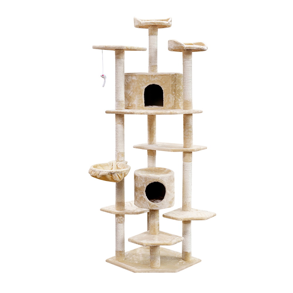 i.Pet Cat Tree 203cm Tower Scratching Post Scratcher Condo Trees House Bed Beige image 3