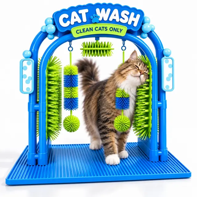 Indoor Cat Self-Grooming Arch: Gentle Dry Massage & Hair Removal For Your…, Blue