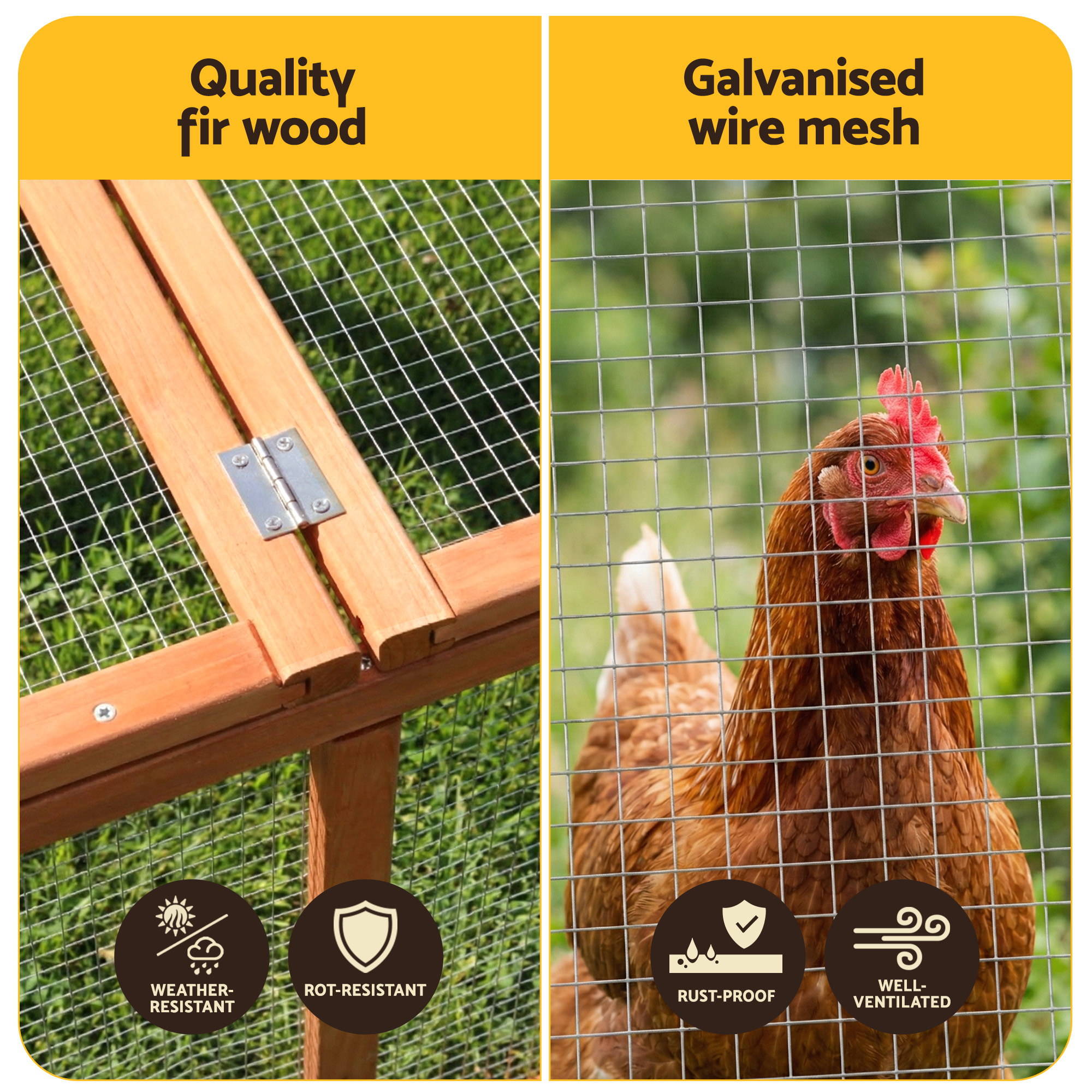 i.Pet Chicken Coop Wooden Pet Run Rabbit Hutch Large Outdoor Cage with Play Area Brown image 5