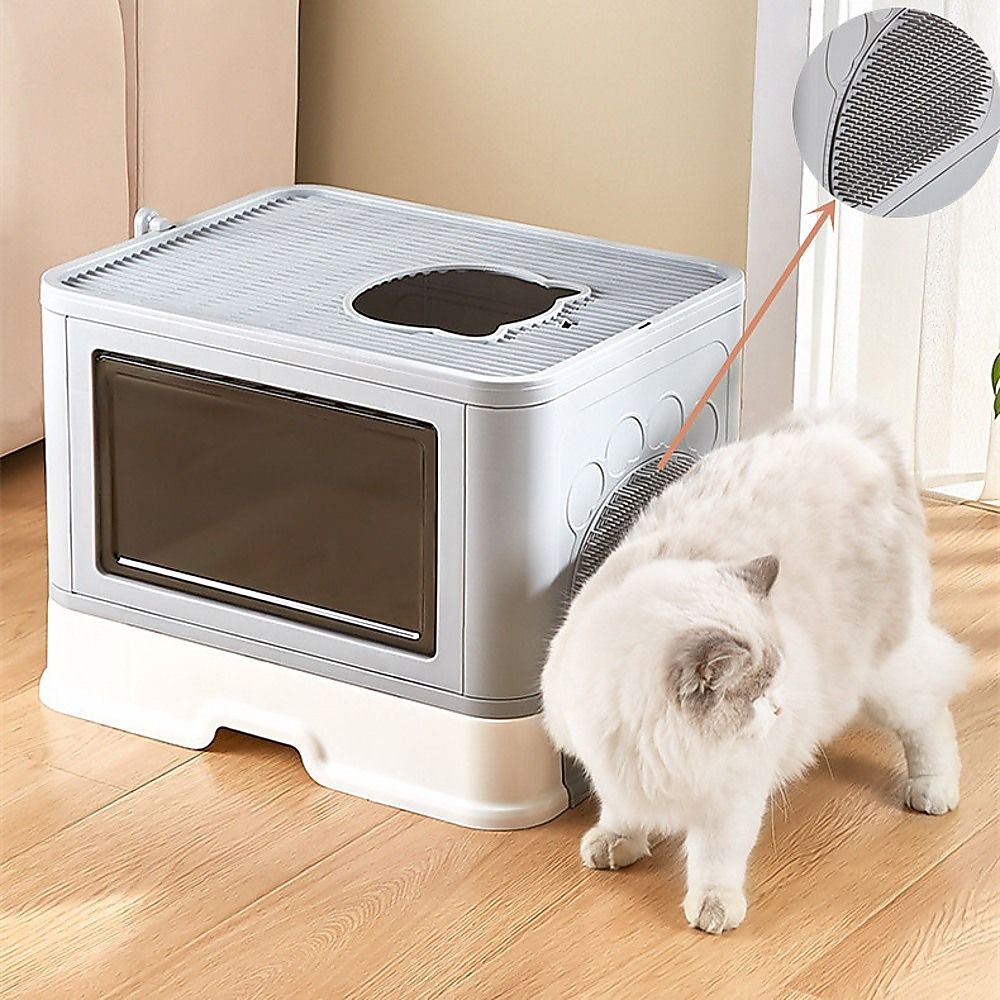 Jumbo Hooded Cat Litter Box Tray Pet Kitty Toilet for Large Cats w Hair Grooming image 3