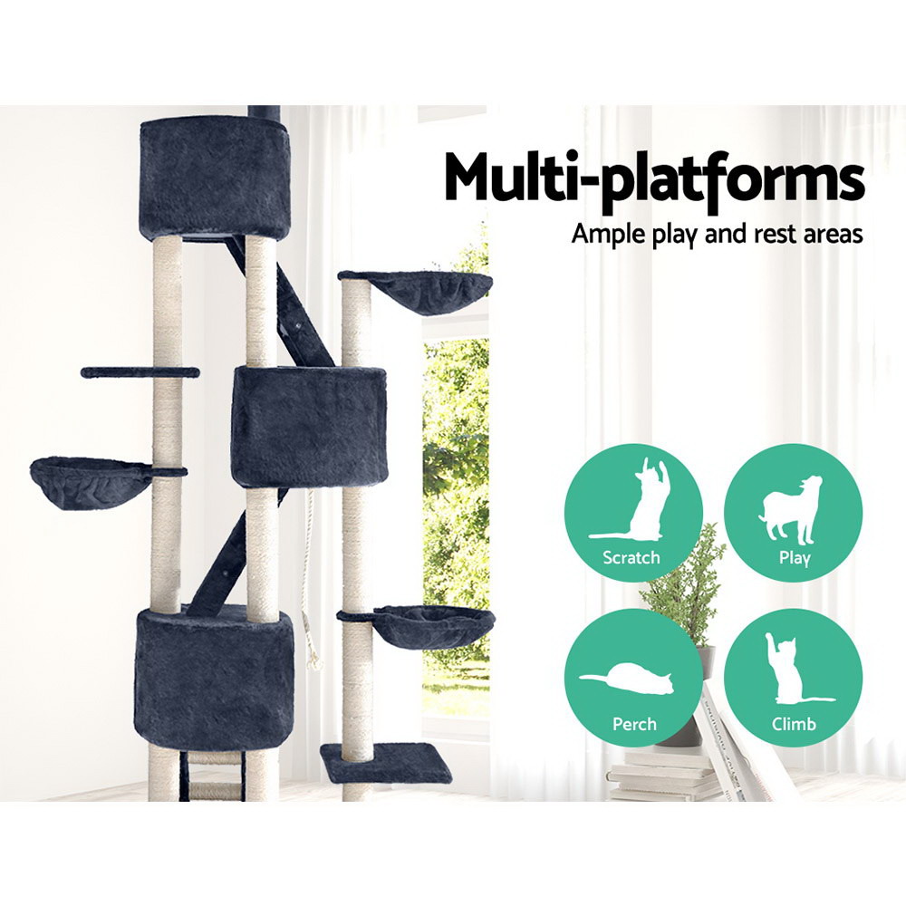 i.Pet Cat Tree 244cm Tower Scratching Post Scratcher Trees Condo House Grey image 3