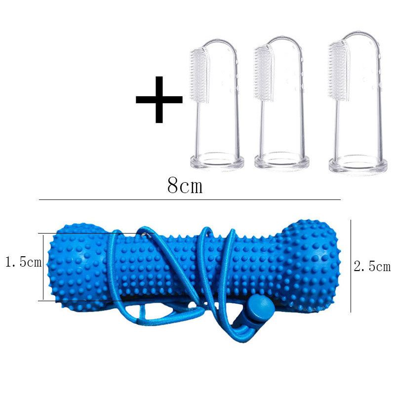 Dog Dental Chew Toy and Finger Brush Set - 8cm Blue Hands Free Chew Toy with 3…