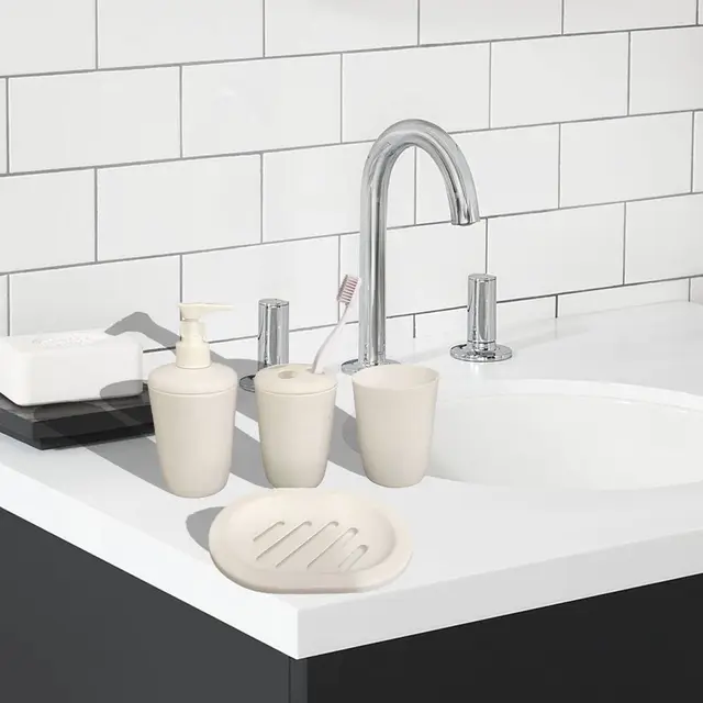 4 Piece Bathroom Accessory Set with Soap Dispenser Pump Toothbrush Tumbler and Soap Dish