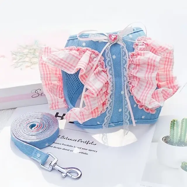 Pet Denim Harness Leash Set Breathable Adjustable Escape Proof for Small Medium Dogs…