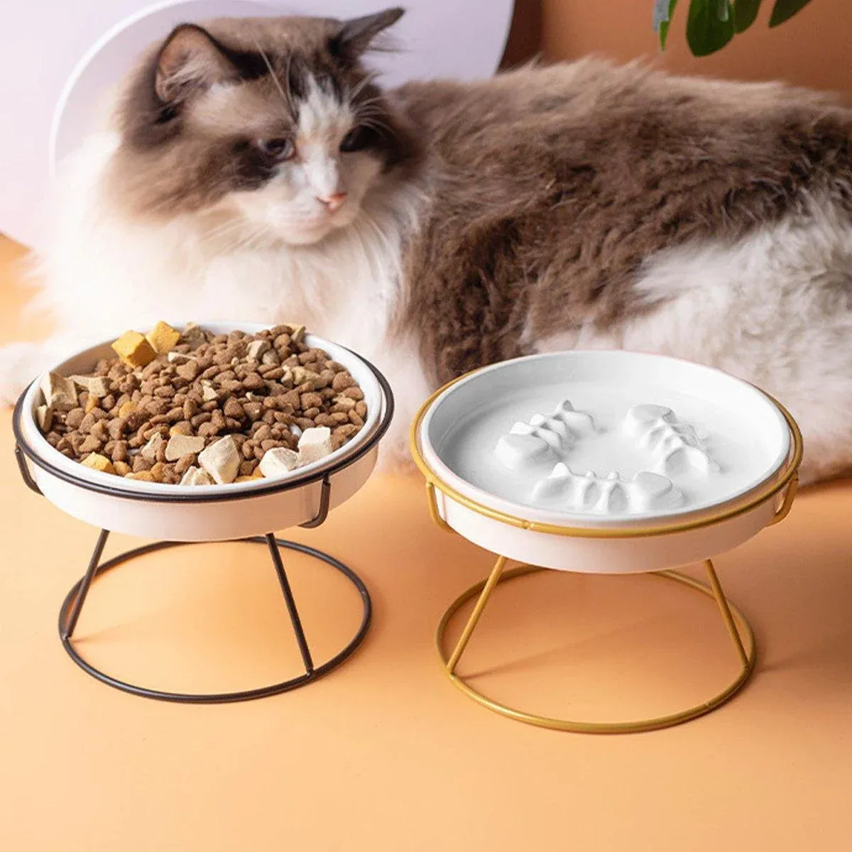 Ceramic Cat Bowl Slow Feeder Pet Food Tray for Cats and Dogs Non Slip Design - White… image 9
