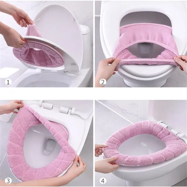 Bathroom Soft Thicker Warmer Stretchable Washable Cloth Toilet Seat Cover Pads, Pink
