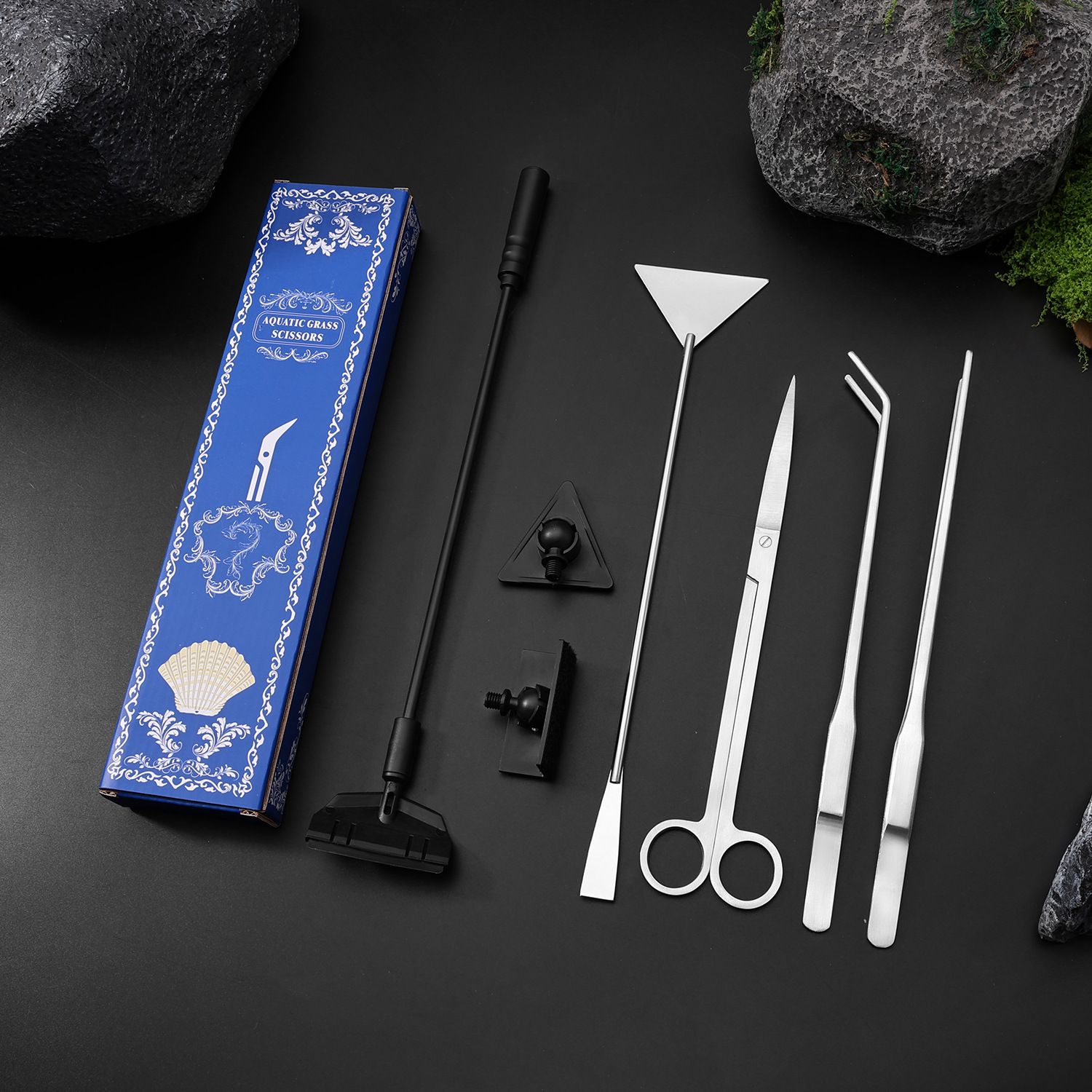 Silver Stainless Steel Aquarium Cleaning Tool Kit - 5 Piece Fish Tank Maintenance Set…