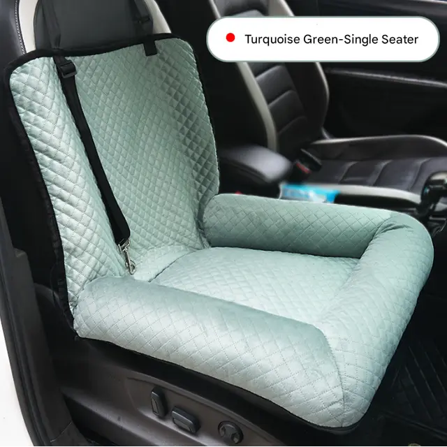 Turquoise Plush Dog Car Booster Seat - 2-in-1 Travel Bed for Small Dogs with Washable…