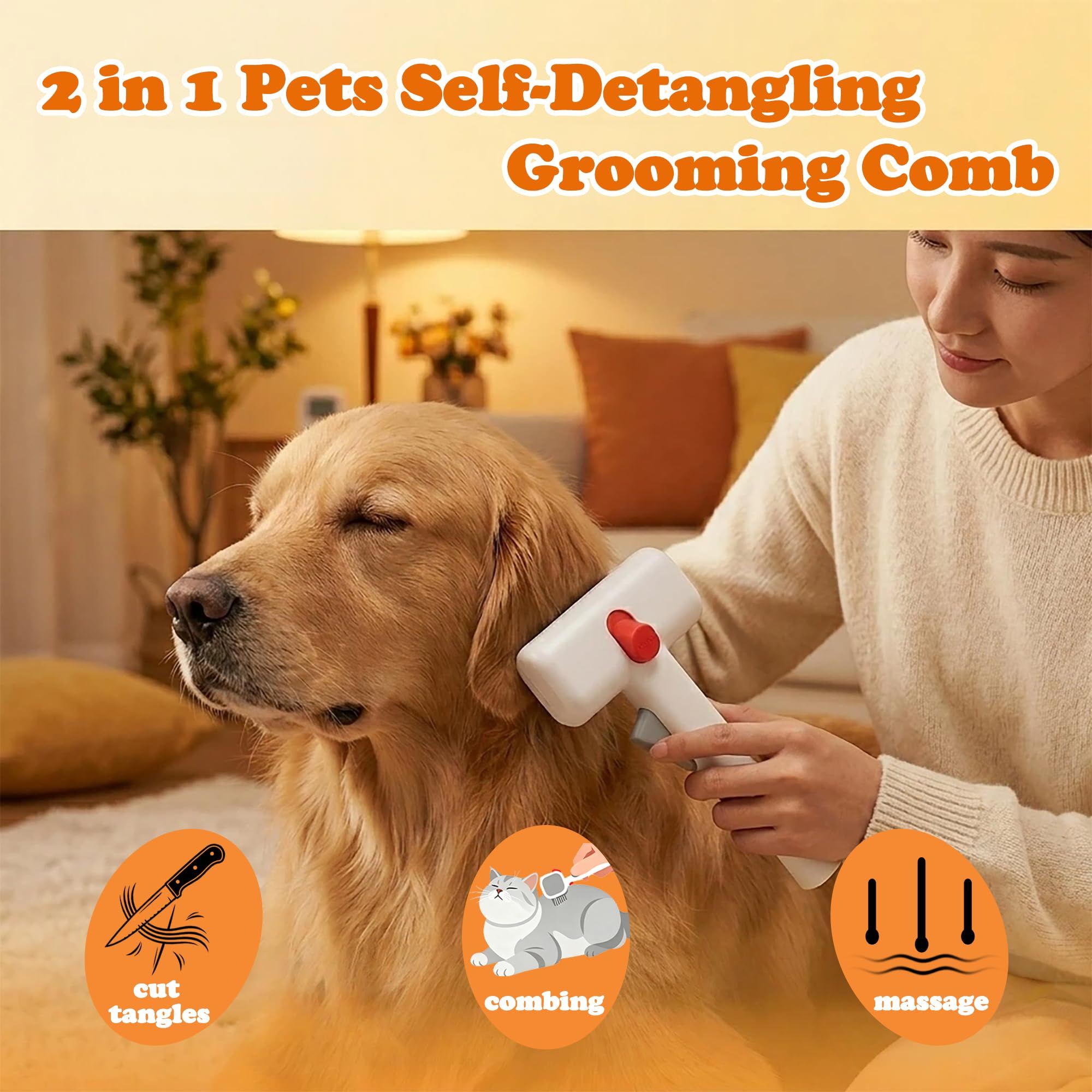 2-in-1 Dematting Comb for cats & Dogs, White image 2