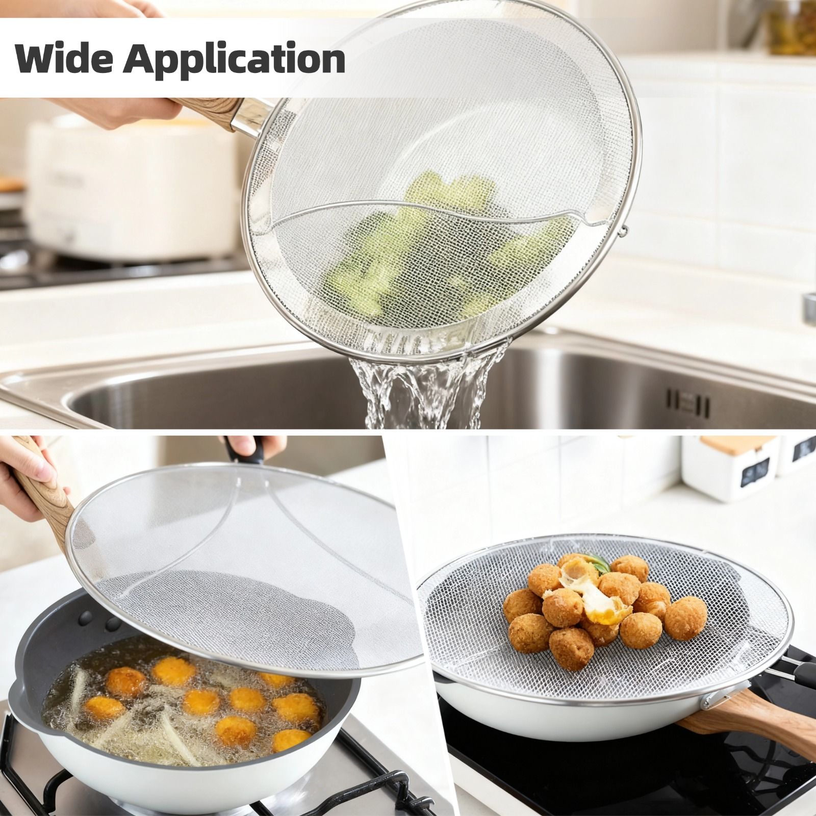 PCS Stainless Steel Fine Mesh Splatter Screen with Handle – Cooling Rack image 5