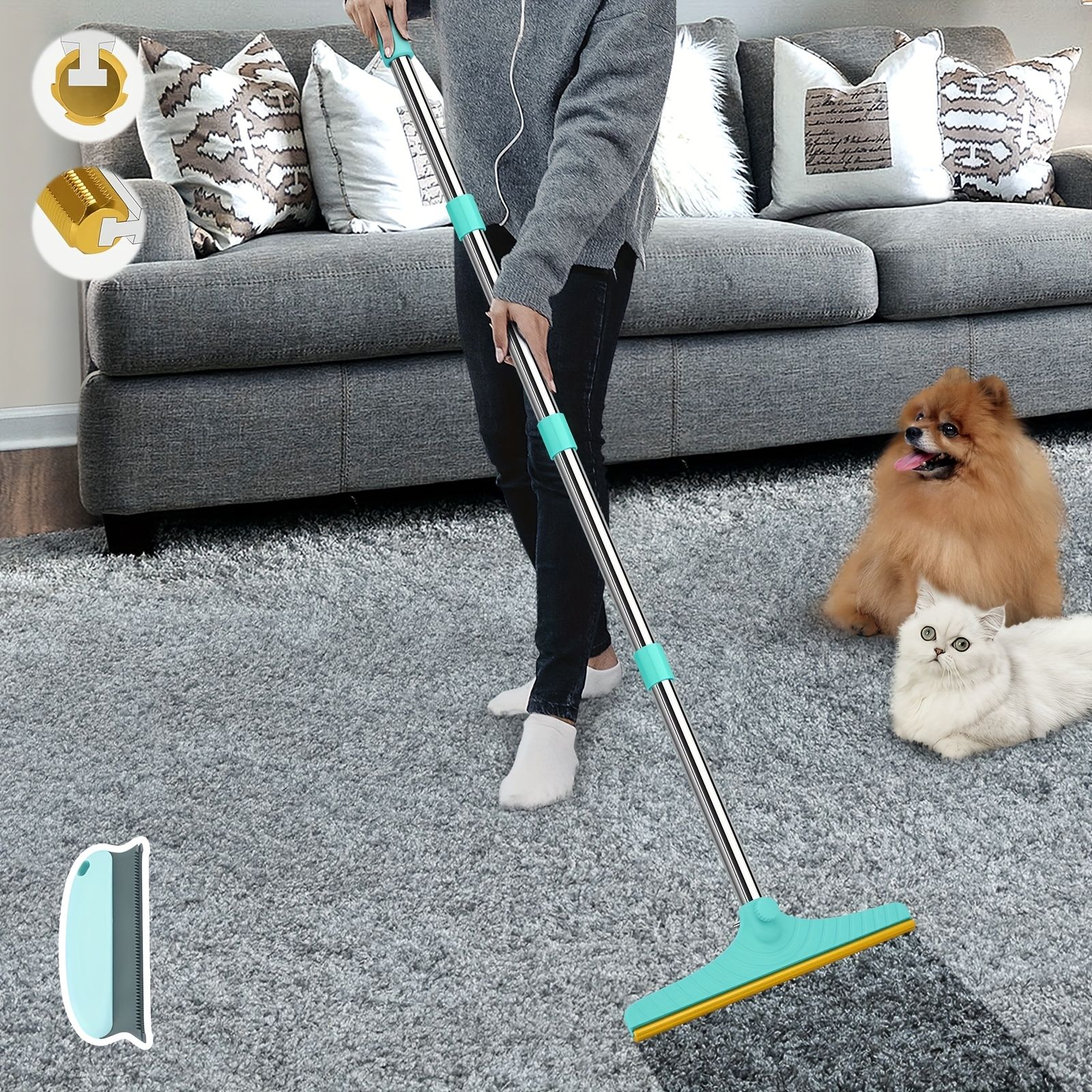 Blue Yellow pet hair remover broom image 14
