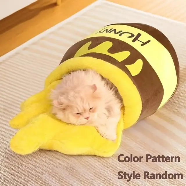 HUNNY Honey Pot Cat Bed Large 65×43×27cm, Enclosed & Washable Pet Cave(yellow）
