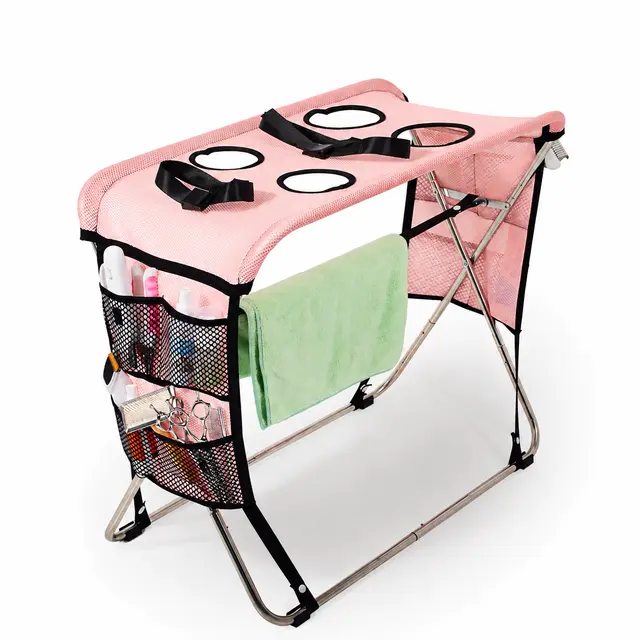 Portable Foldable Pet Grooming Table with Adjustable Restraint Loops – Ideal…, Pink