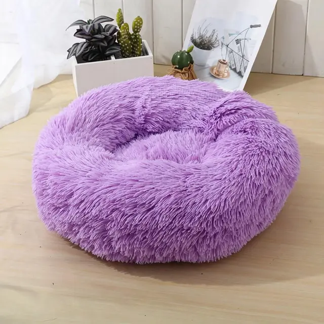 Violet Purple 70cm Diameter Faux Fur Circular Pet Bed