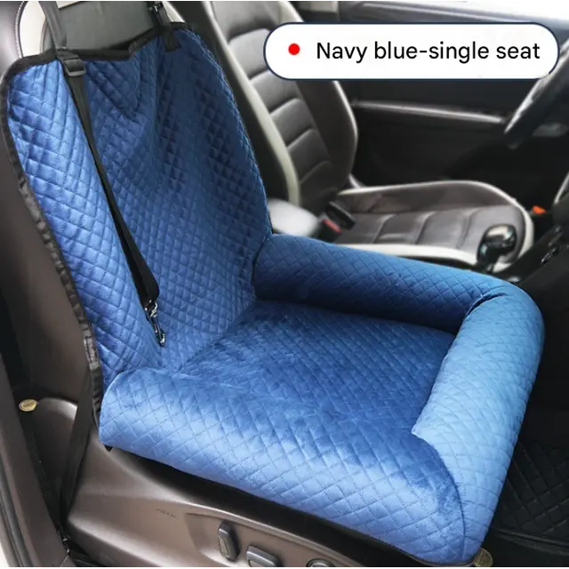 Dark blue Plush Dog Car Booster Seat - 2-in-1 Travel Bed for Small Dogs with Washable…