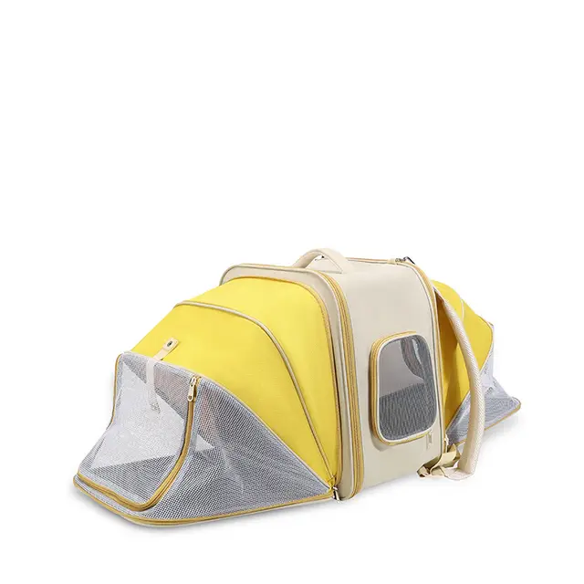 Expandable Pet Carrier Backpack for Cats & Small Dogs - Breathable Mesh, Yellow