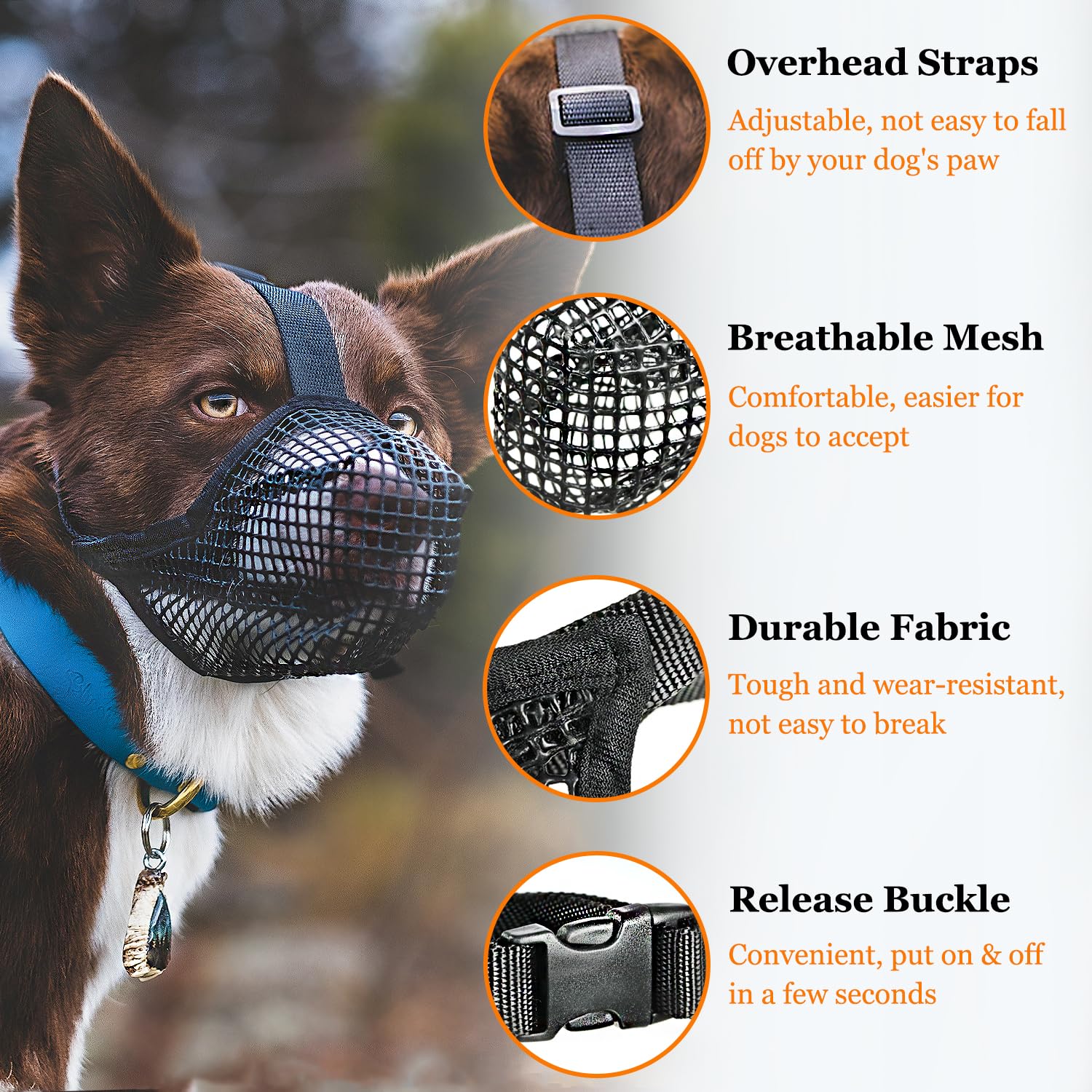 Soft Mesh Dog Muzzle for Small Medium Large Dogs – Breathable Adjustable Anti-Bite…, S image 5