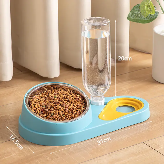 Blue Pet Bowl Set with Automatic Gravity Water Dispenser - Stainless Steel & PP Feeder…