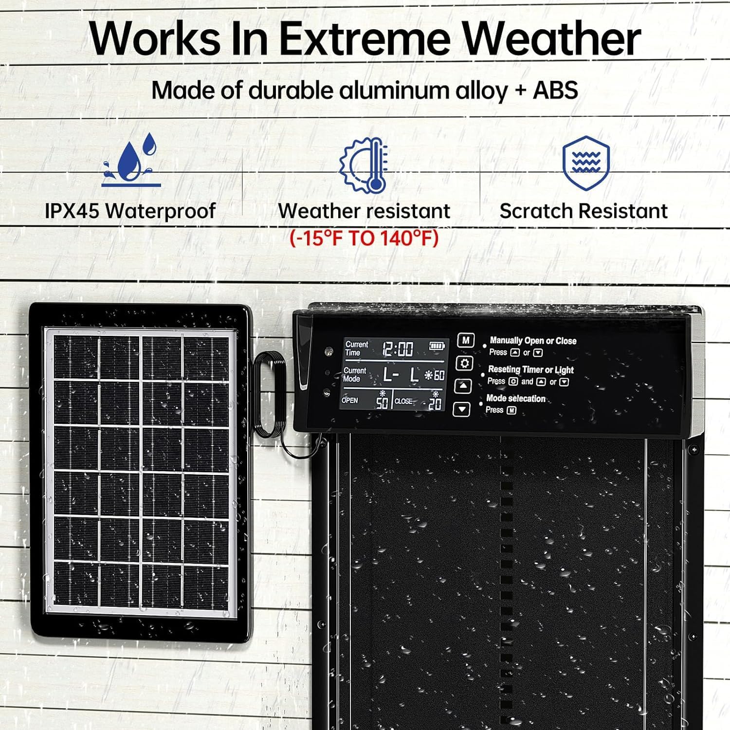 CARLA HOME Automatic Chicken Coop Door Solar Powered with 4 Mode Timer & Light Sensor image 6