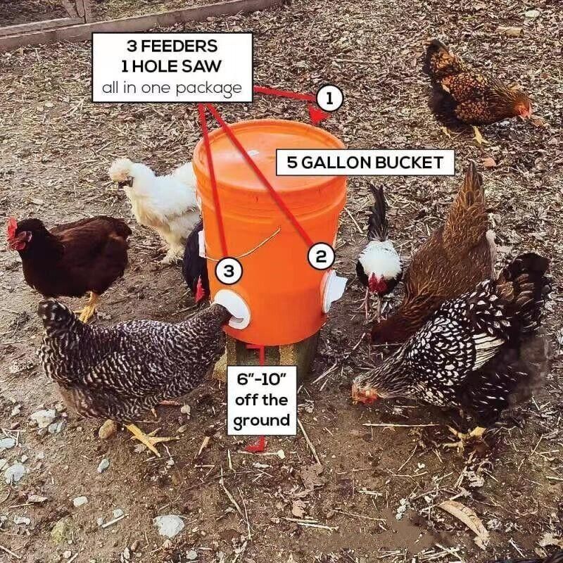 Poultry DIY Port PVC Gravity Fed Chicken Feeder for Hen Coop Farm Bucket Kit - 2 PCS… image 9