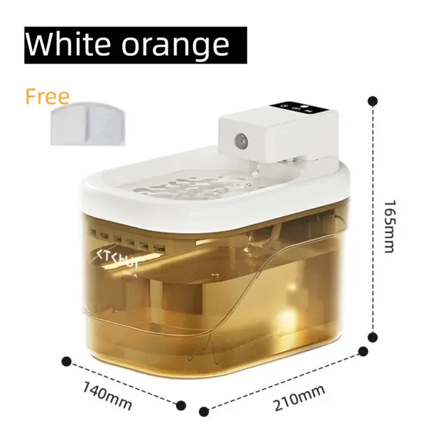 Transparent Orange and White Smart Motion Sensor Wireless Pet Water Fountain - 2L…