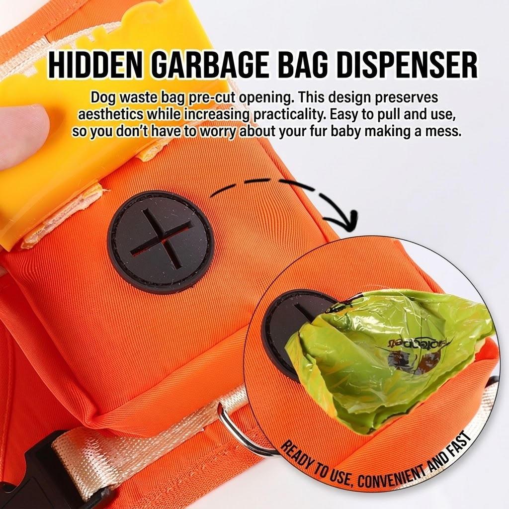 Stylish Color-Block Dog Backpack Harness with Built-in Poop Bag Dispenser – No-Pull… image 6