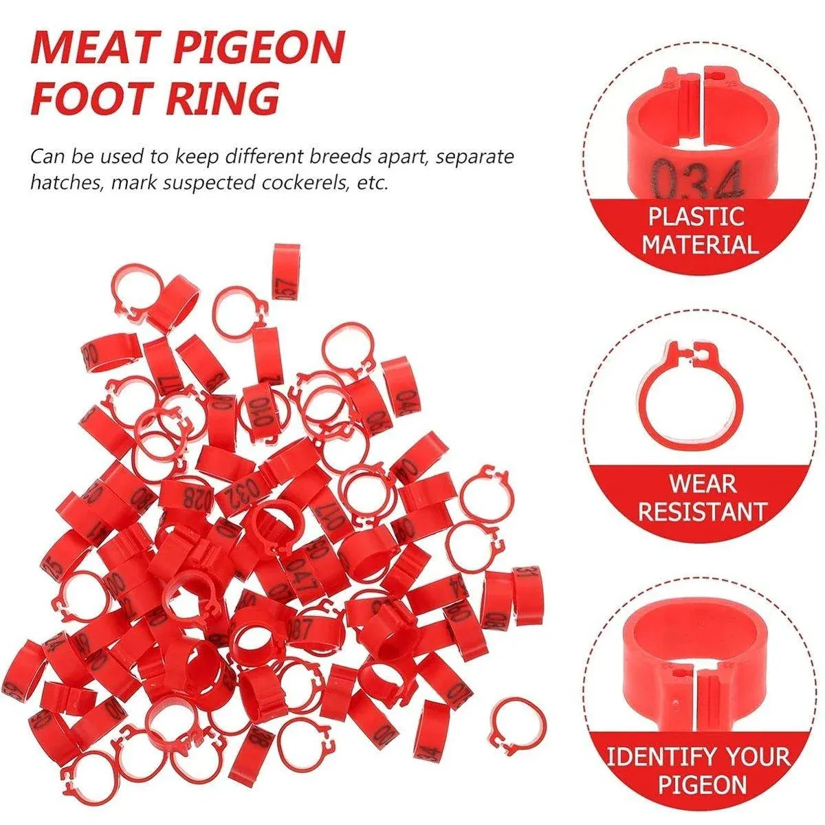 100X 001-100 Digital Numbered Bird Leg Band Rings Clip For Pigeon Parrot Poultry - Black image 9