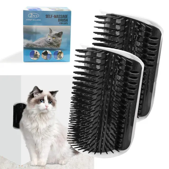 2 Pack Black Catnip Wall Massage Corner Brush for Long & Short Fur Cats and Kittens…