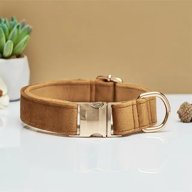 Light Brown Durable Dog Collar with Metal Buckle - Adjustable Nylon Pet Collar for…
