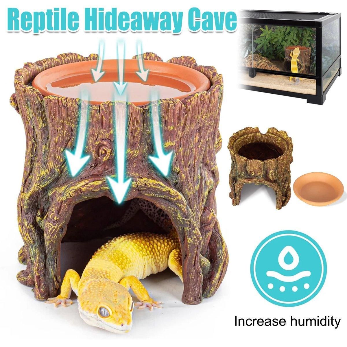 Tree Stump Reptile Cave Lizard Hide Terrarium Cave Home Decor Moisture Keeping image 8