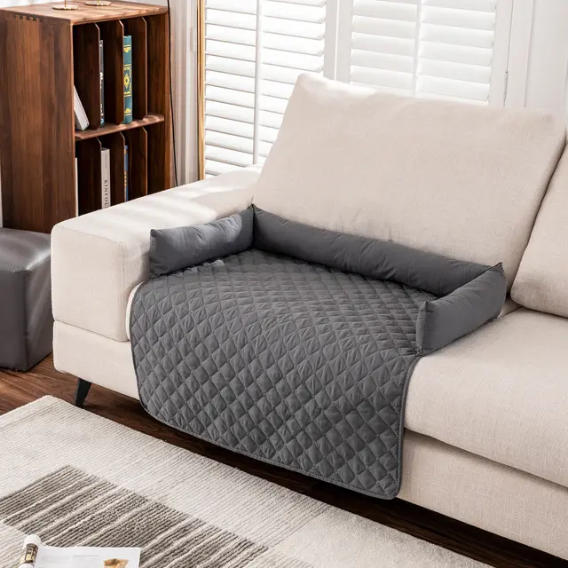 75*75CM Grey Waterproof & Scratch-Resistant Pet Sofa Protector Mat with Pillow