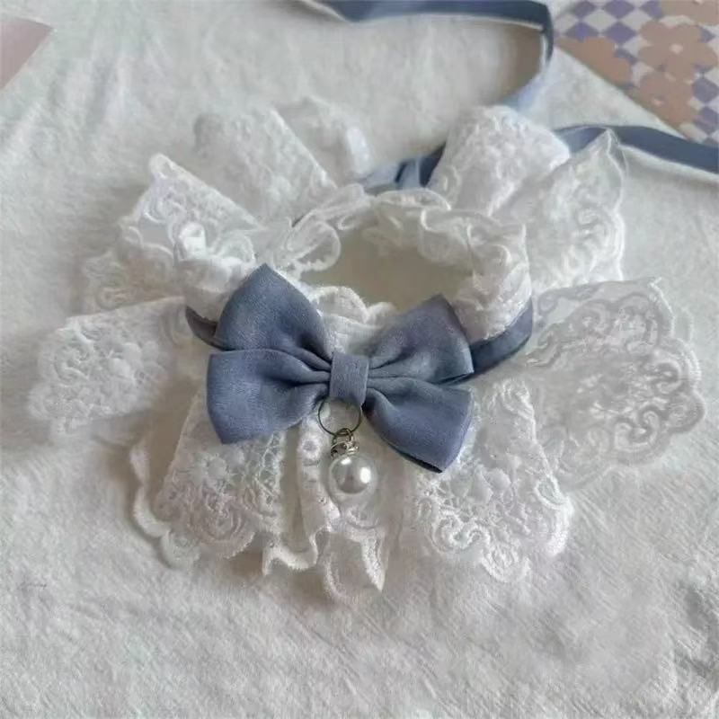 Cat Collar Lace Collar Cat Accessory Green Bow Pet Fashion High-Quality Pet - Burgundy… image 4