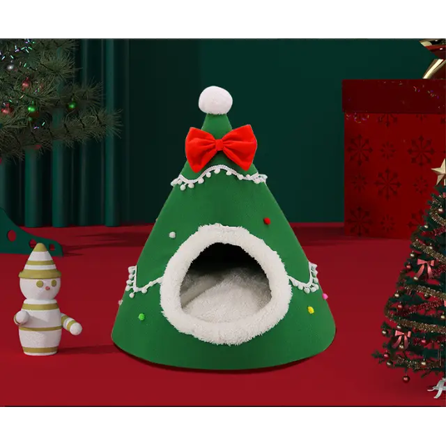 Festive Detachable Pet House - Cozy Green Candye Design (S - 37x46cm)