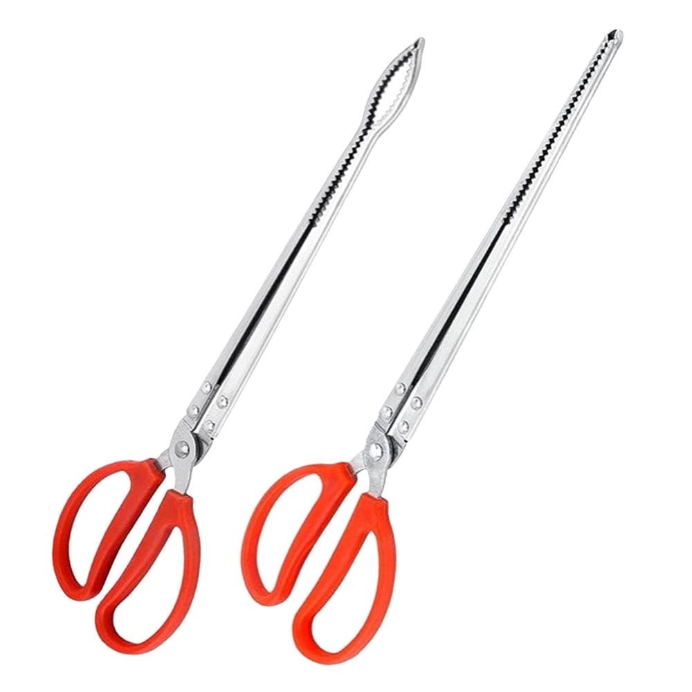 2Pcs Stainless Steel Snake Tongs with Red Ergonomic Handle for Feeding and Capturing image 5