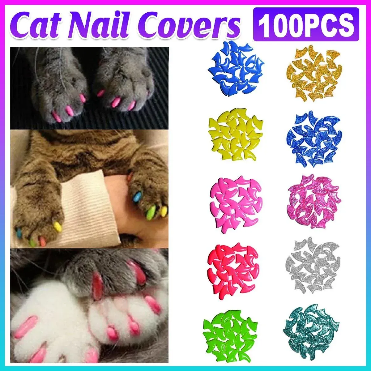 100PCS Anti Scratch Paw Covers for Cats and Kittens Nail Protector Soft Paw - Shiny-XS image 15