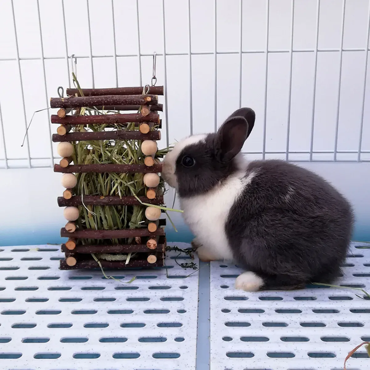 Rabbit Hay Feeder Rack Apple Wood Grass Holder Natural Food Rack Small Pet image 10
