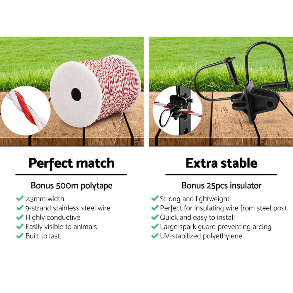 Giantz Fence Energiser 3KM Solar Powered Electric 500M Poly Wire Insulator image 5