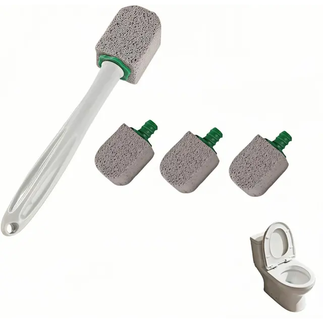 Pumice Toilet Brush Scrubber with 9.5” Handle - 1 Scrubber + 4 Pumice Stones - Remove…