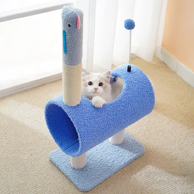 Interactive Cat Tunnel & Scratching Post with Spring Toy - Cozy Playtime for Kittens…