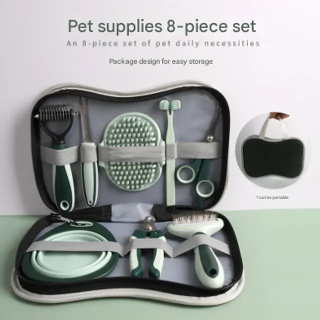 Grey and Green Complete 8-Piece Pet Grooming Kit - Essential Dog & Cat Care Tools with…
