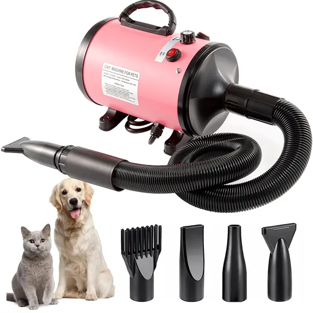 Pet Hair Dryer with Multiple Nozzles - Powerful and Quiet for Dogs and Cats, Pink