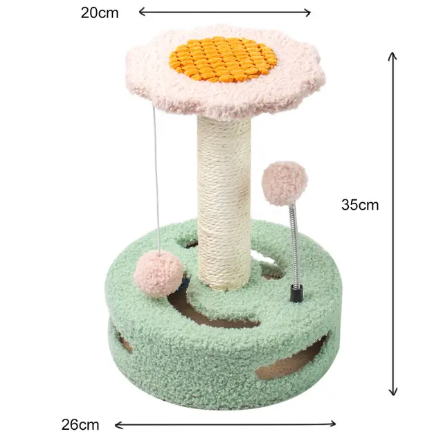 Green-pink Interactive Cat Scratching Post with Playful Ball Toys