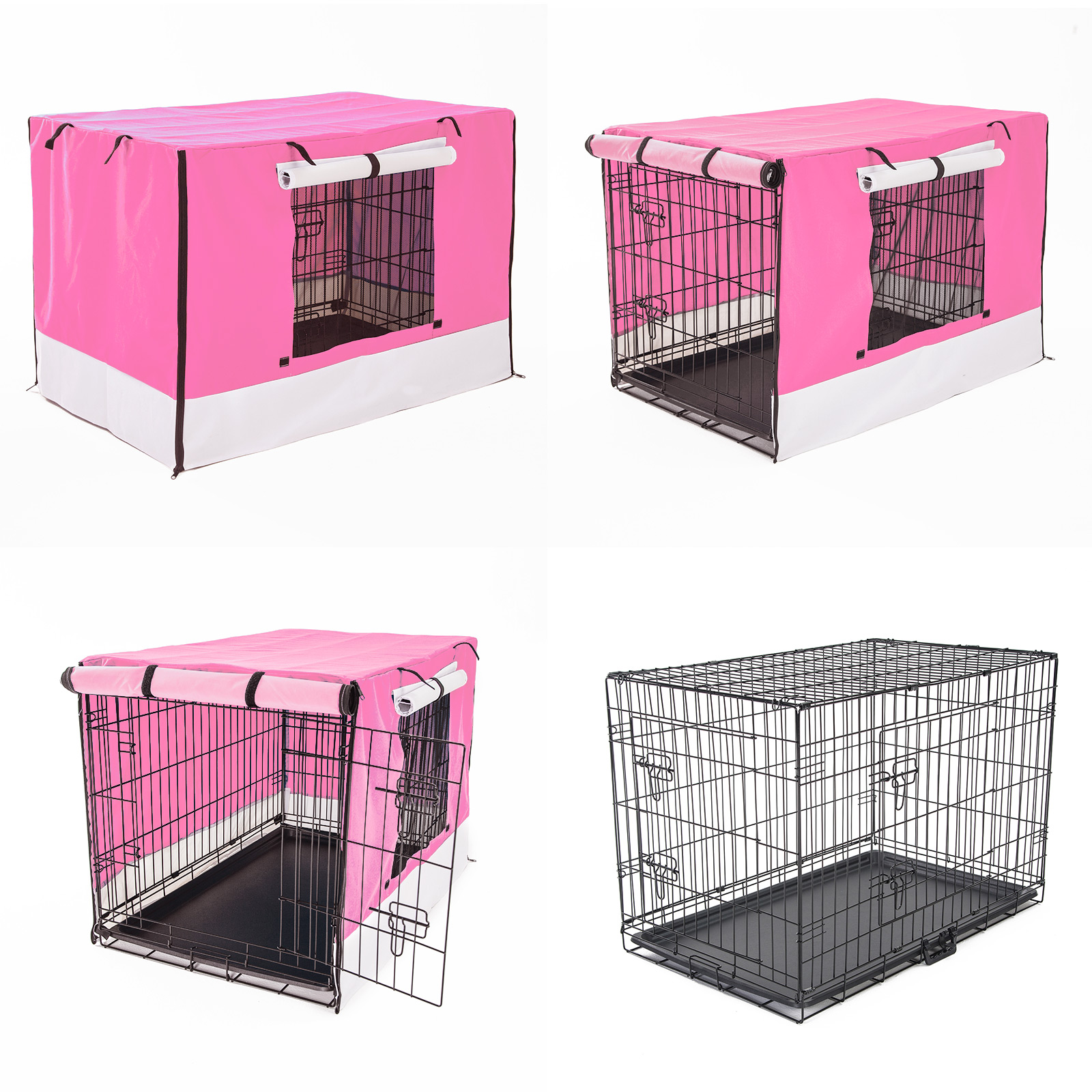 Wire Dog Cage Foldable Crate Kennel 42in with Tray + PINK Cover Combo image 3