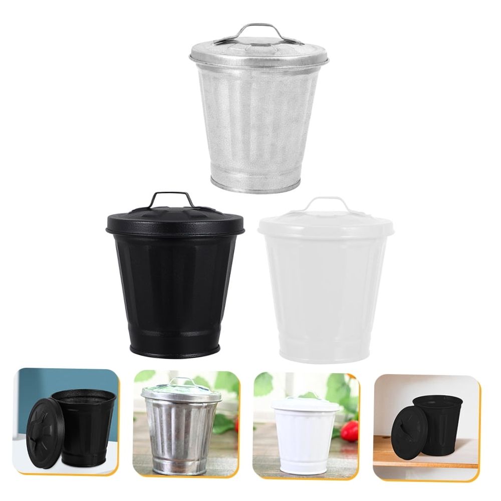 Set of 3 Galvanized Iron Garbage Containers with Lids image 5