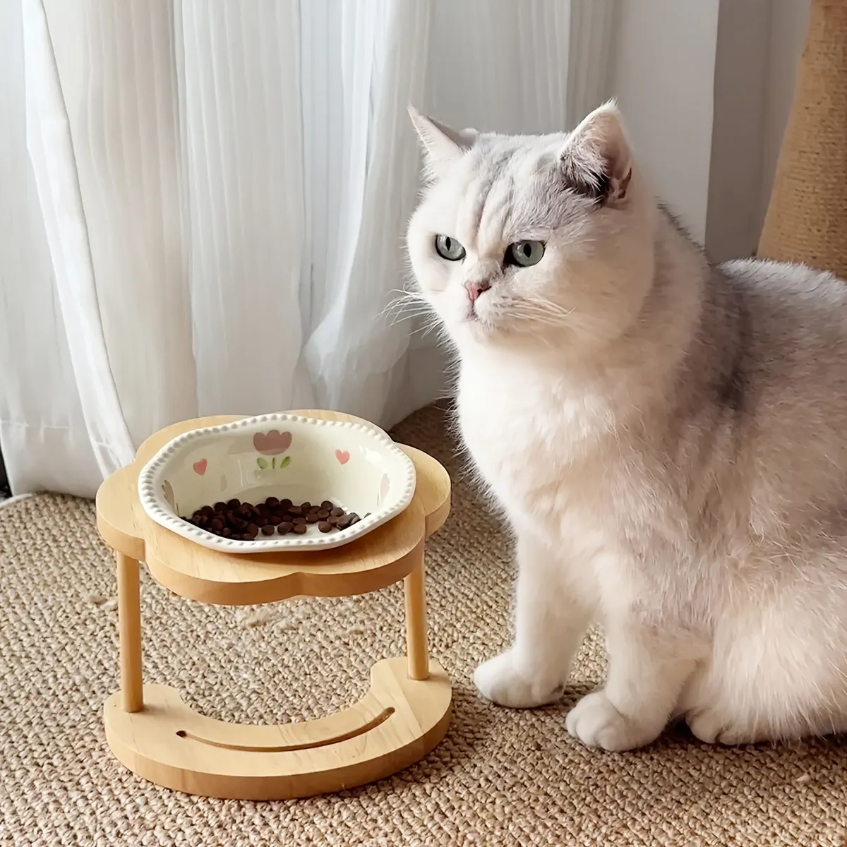 Ceramic Pet Feeder with Wood Stand image 6