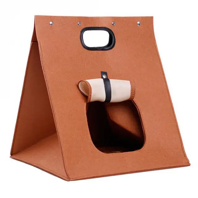 Brown Cozy A-Frame Felt Pet Teepee - Foldable & Portable Cat Cave Bed with Easy Carry…
