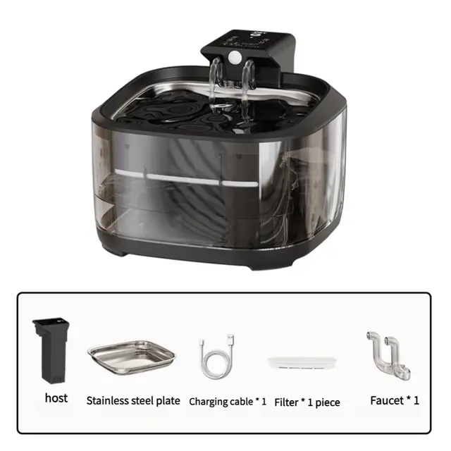 4.5L Dual-Flow Smart Pet Water Fountain with Stainless Steel Plate and Faucet – Black…