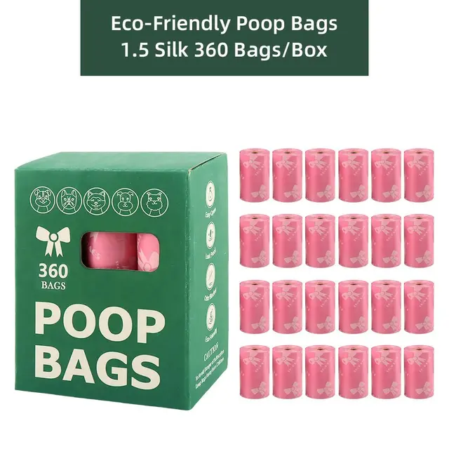 Pink Thickened Dog Poop Bags 360 Pack - 24 Rolls, 22 × 30cm