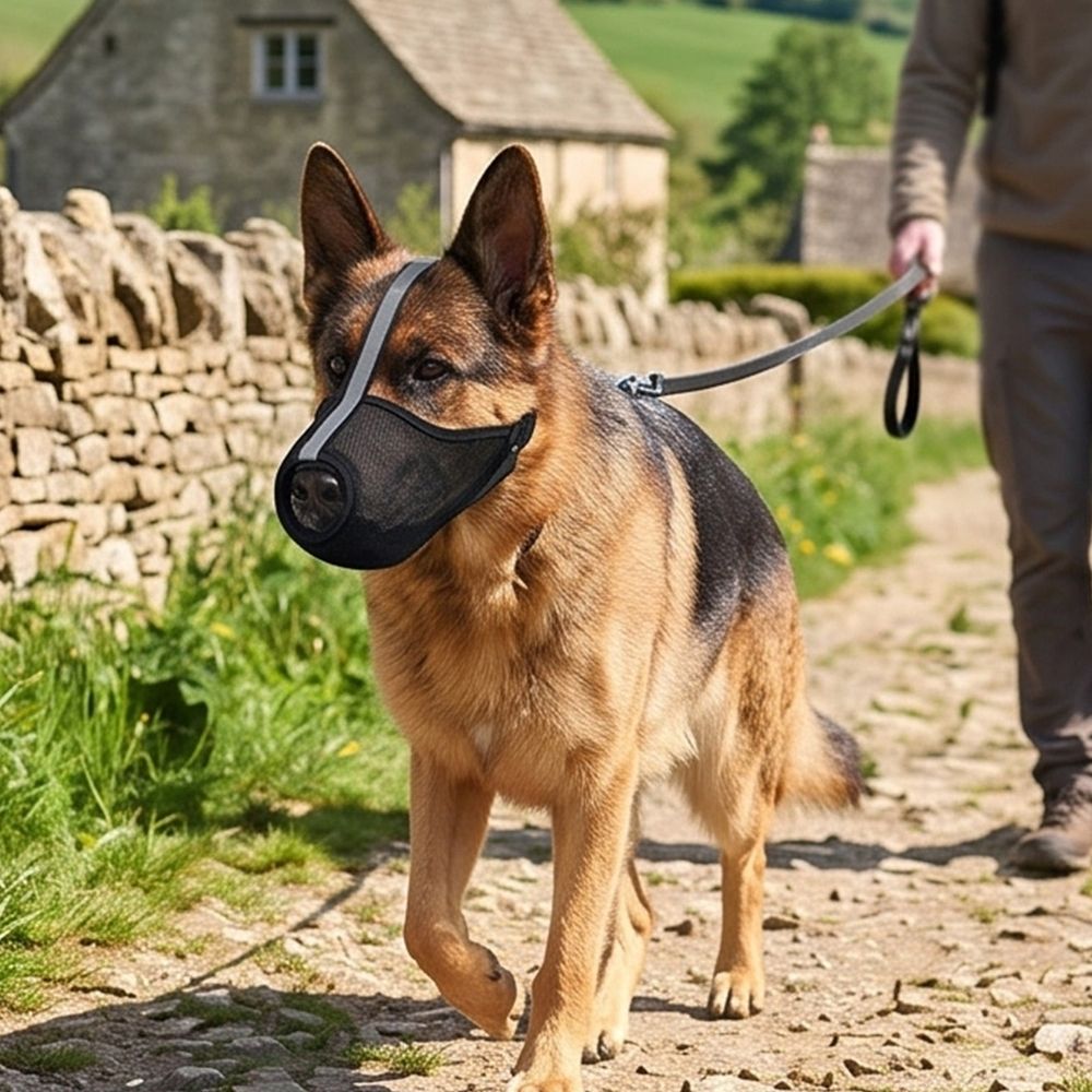 Mesh Dog Muzzle with Reflective Adjustable Strap, Gray image 4