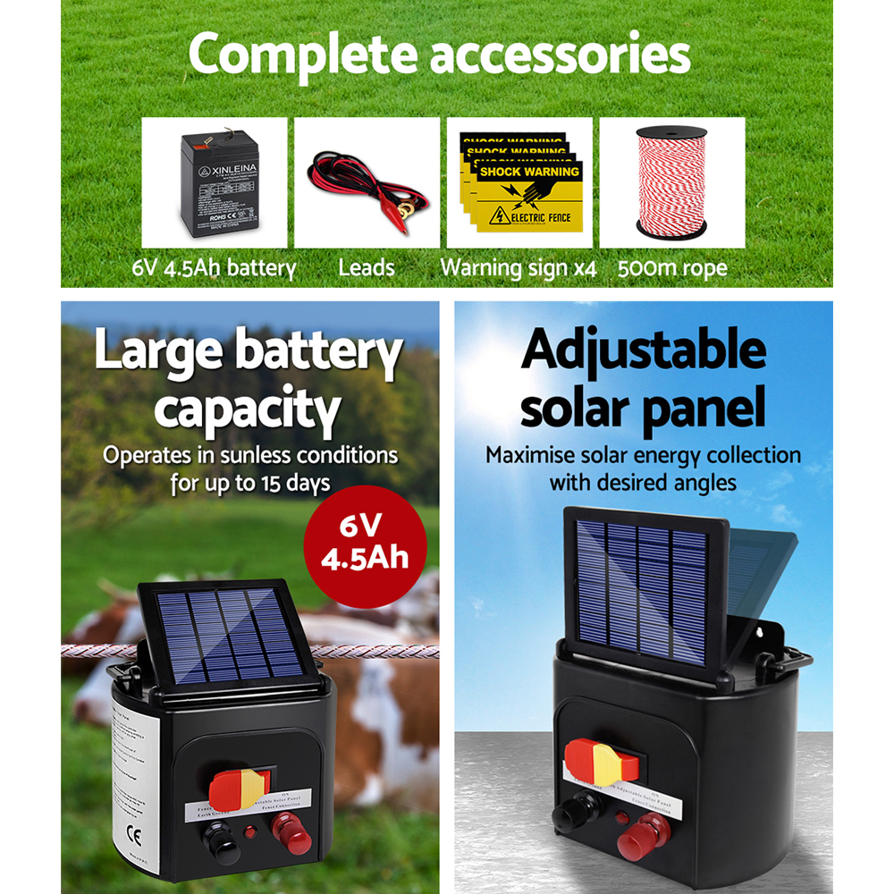 Giantz Fence Energiser 3KM Solar Powered Electric 500M Poly Rope image 5